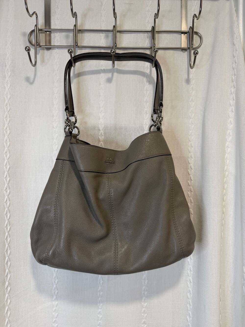 Coach Gray Pebbled Leather Hobo Shoulder Bag Purse Silver Hardware
